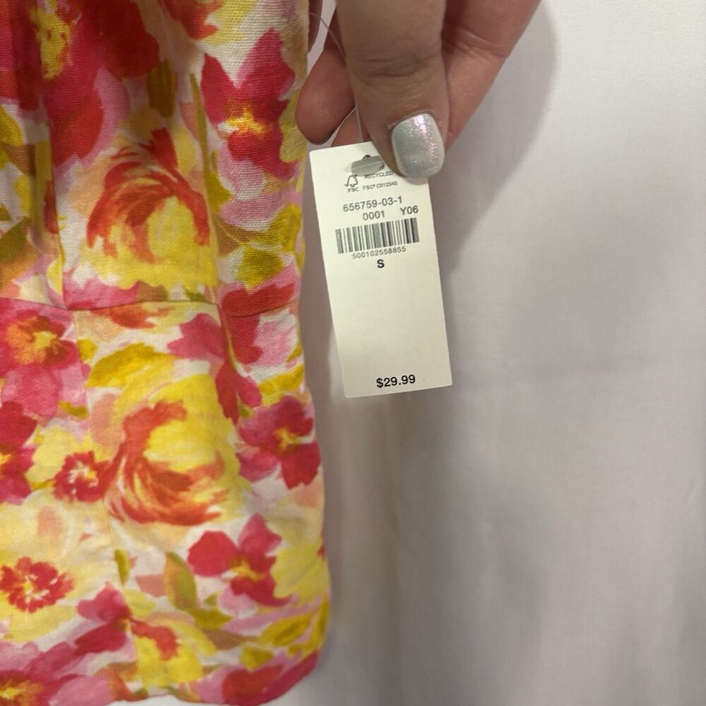 NWT Old Navy Floral Bustier Top Tank Smocked Back Fitted Tie Strap Small Linen - Picture 7 of 10